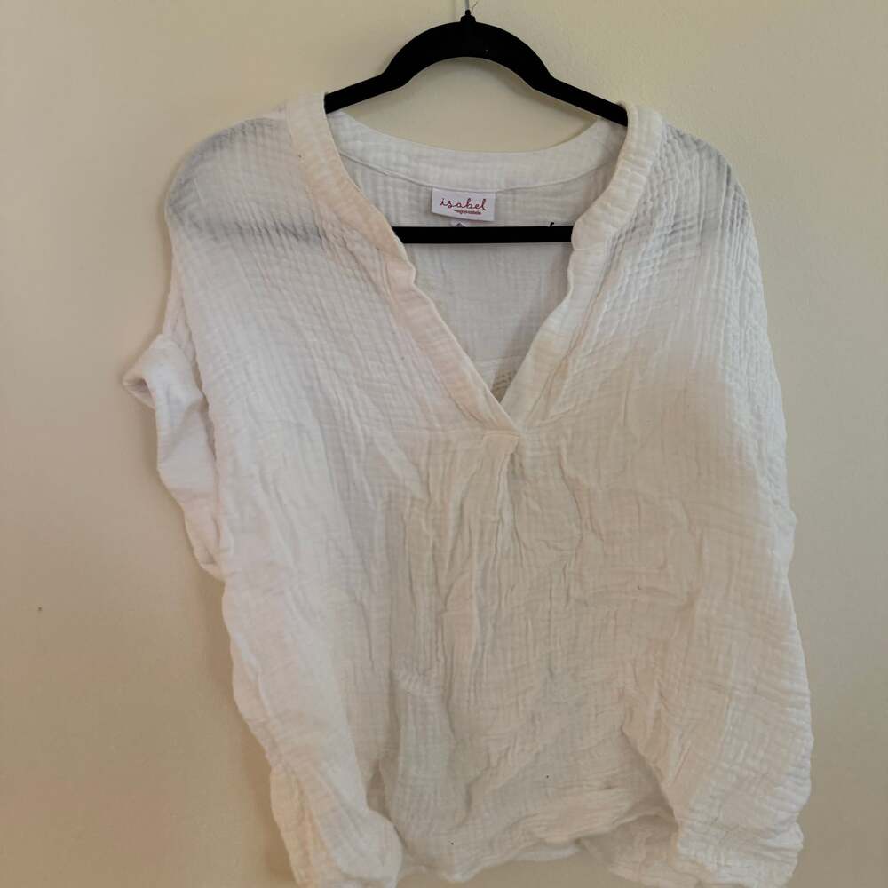 Short Sleeve V-Neck Gauze Roll Tab Maternity Shirt - Isabel Maternity XL
